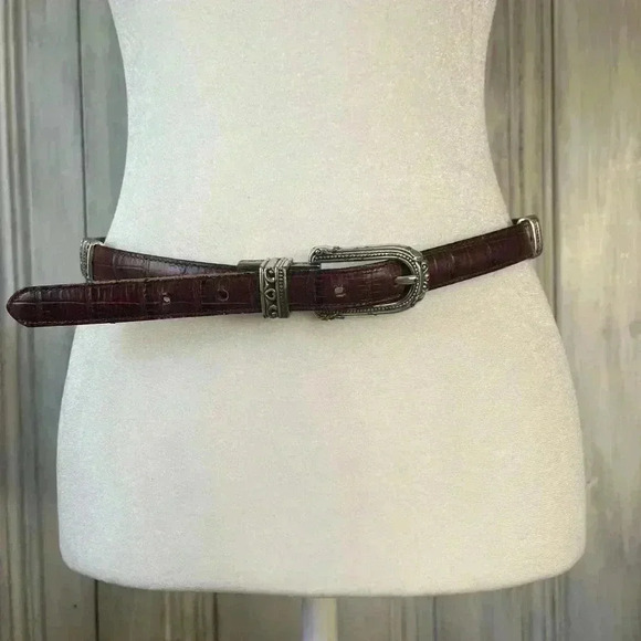 BRIGHTON|2in1 Black Leather Brown Crocodile Embossed Silver Buckle|ML Equestrian - Picture 1 of 13